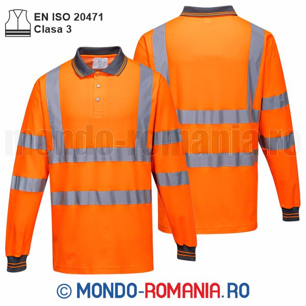 Tricou POLO reflectorizant orange cu maneca lunga